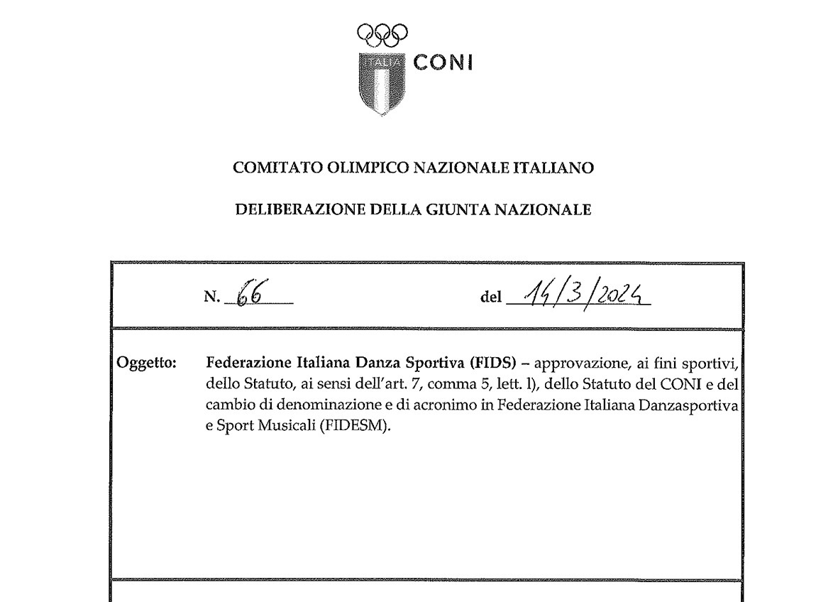 Il CONI approva lo statuto FIDESM. Riconosciute Majorette, Pole Dance, Aerial Dance e Jump Rope