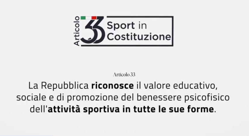 “SPORT IN COSTITUZIONE”  AL VIA LA CAMPAGNA TV SULL’ARTICOLO 33