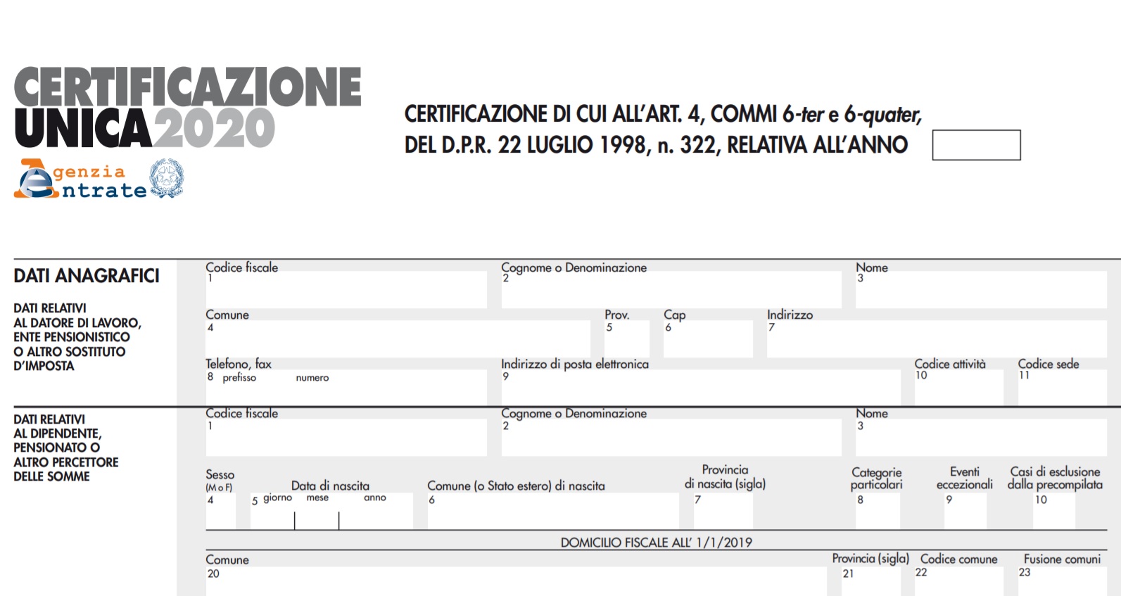 Certificazione Unica 2020 e Dichiarazione Sostituti di imposta modello 770